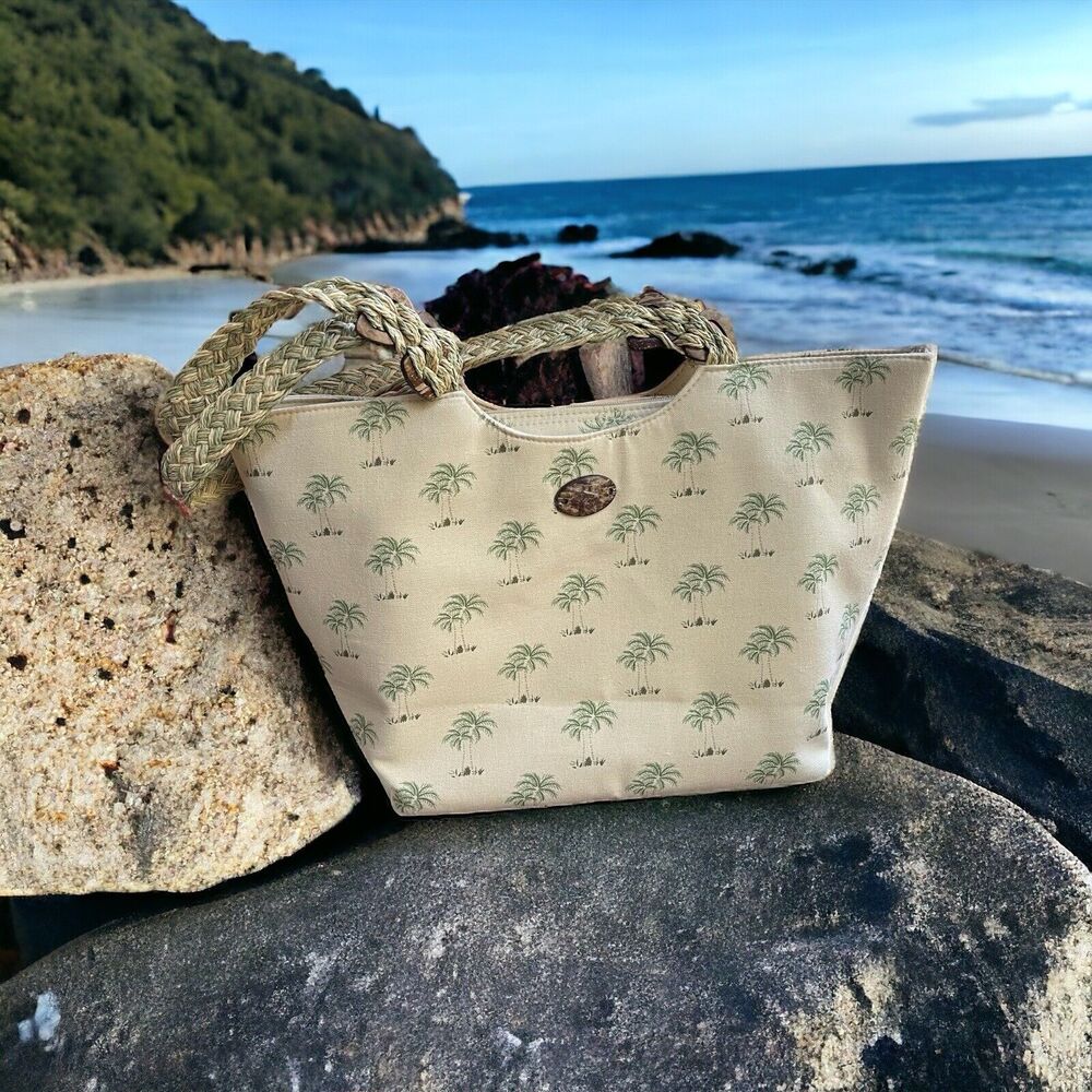 Cappelli Straworld Palm Trees Tote Braided Handle Beachcore Cruise Vacation Tan
